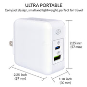 2 Port USB Wall Travel Charger, USB C w/ USB PD 3.1A, USB A /w QC3 3.1A, 36W, White