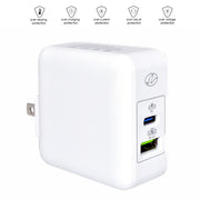 2 Port USB Wall Travel Charger, USB C w/ USB PD 3.1A, USB A /w QC3 3.1A, 36W, White