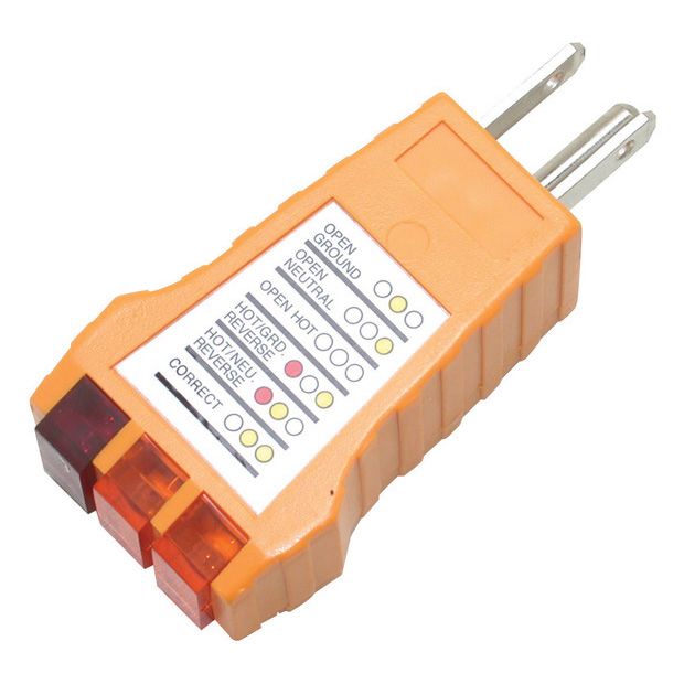 Receptacle Tester for Standard Outlets tests NEMA 5-15P sockets for correct wiring