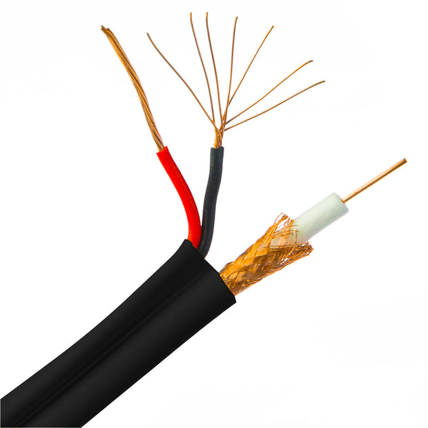 RG59 Siamese Coaxial + Power Cable, 20AWG Solid Copper Coax, 18/2 Stranded Copper Power, Bonded Jacket, Pullbox, 500 foot