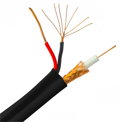 RG6 Siamese Coaxial + Power Cable, 18AWG Solid Copper Coax, 18/2 Stranded Copper Power, Bonded Black Jacket, Spool, 1000 foot