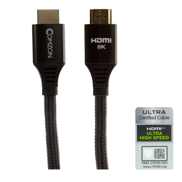 Comzon® Ultra-High-Speed Certified HDMI Cable, 48Gbps, 4K120 / 8K60, HDMI-A Male, woven jacket, black & silver