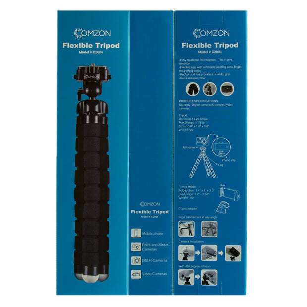 Comzon® Flexible Foam Grip Mini Tripod for Phones, GoPro Video, DSL Cameras, & more - Black