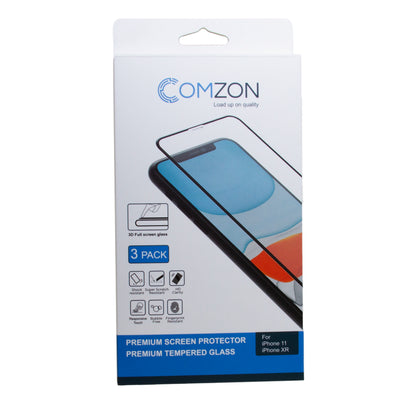 Comzon® Tempered Glass Screen Protector for Apple iPhone 11/XR, 3D Resin Glass, full screen coverage, Pack of 3