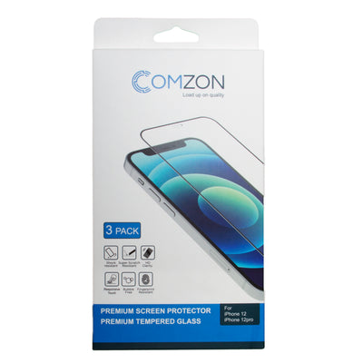 Comzon® Tempered Glass Screen Protector for Apple iPhone 12/12Pro, 3D Resin Glass, full screen coverage, Pack of 3