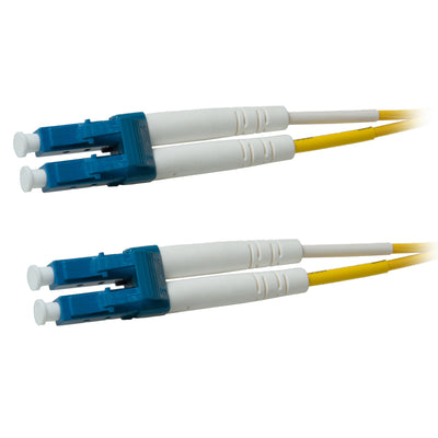 Plenum LC Duplex Fiber Optic Patch Cable, OS2 9/125 Singlemode, Yellow Jacket, Blue Connector