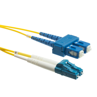 LC/SC Duplex Fiber Optic Patch Cable, OS2 9/125 Singlemode, Yellow Jacket, Blue Connector