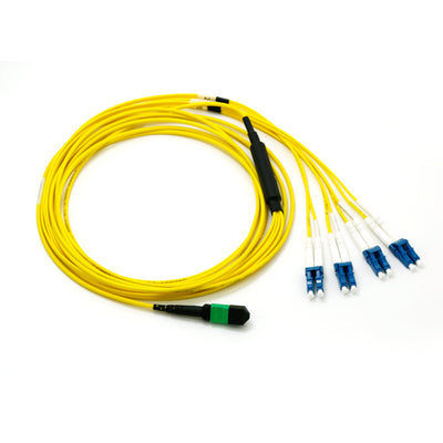 Plenum Fiber Optic Cable, 40 Gigabit Ethernet QSFP 40GBase-SR4 to MTP/LC 24 inch Breakout Cable, OS2 9/125 Singlemode