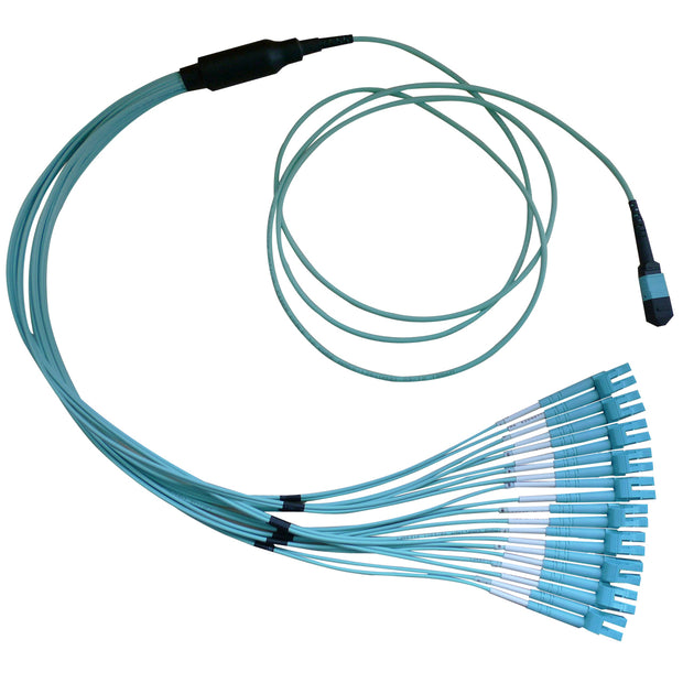 Plenum Fiber Optic Cable, 100 Gigabit Ethernet CFP/CXP 100GBase-SR10 to MTP/LC 24 inch Breakout Cable, OM3, 50/125