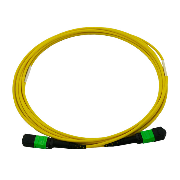 Plenum 12 Strand MTP Fiber Optic Patch Cable, OS2 9/125 Singlemode, Yellow Jacket, Green Connector, 40/100 Gbps