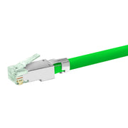 Simply45 Shielded Cat6 RJ45 Crimp Connectors, external ground, Solid/Stranded 23AWG, Green Tint, Hi/Lo Stagger, Bar45™, Jar 50 pieces