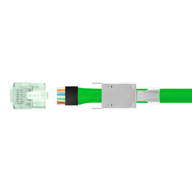 Simply45 Shielded Cat6 RJ45 Crimp Connectors, external ground, Solid/Stranded 23AWG, Green Tint, Hi/Lo Stagger, Bar45™, Jar 50 pieces