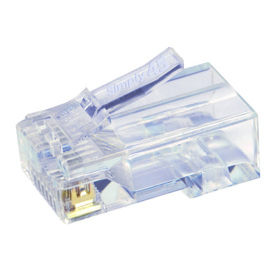 Simply45 Cat5e Pass Through RJ45 Crimp Connectors, Solid 24AWG/Stranded 28-26AWG, Blue Tint, Jar 100 pieces