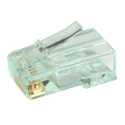 Simply45 Cat6 Pass Through RJ45 Crimp Connectors, Solid 23AWG/Stranded 26-24AWG, Green Tint, Jar 100 pieces