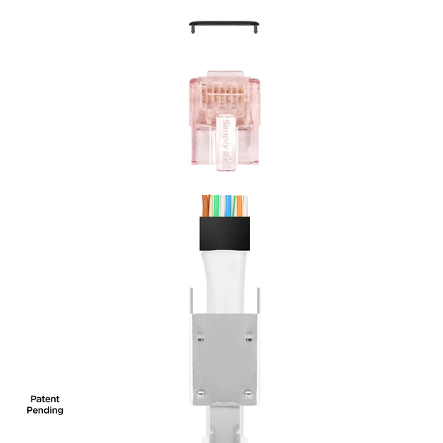 Simply45 ProSeries Shielded Cat6a Pass Through RJ45 Crimp Connectors, PE, Red Tint, Hi/Lo Stagger, Cap45™ & Bar45™, Jar 50 pieces