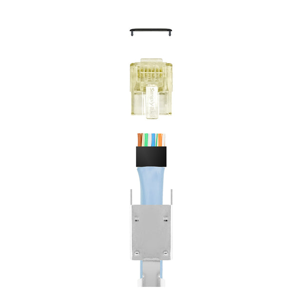 Simply45 ProSeries Shielded Cat6a Pass Through RJ45 Crimp Connectors, FPE, Yellow Tint, Hi/Lo Stagger, Cap45™ & Bar45™, Jar 50 pieces