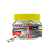 Simply45 ProSeries Shielded Cat6a Pass Through RJ45 Crimp Connectors, FPE, Yellow Tint, Hi/Lo Stagger, Cap45™ & Bar45™, Jar 50 pieces