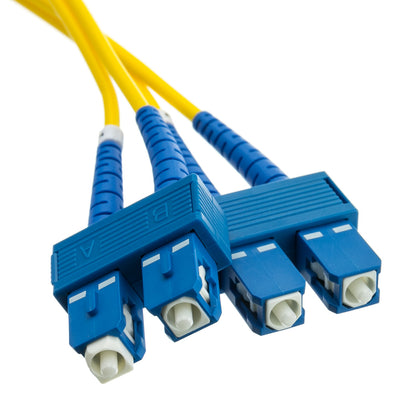 SC Duplex Fiber Optic Patch Cable, OS2 9/125 Singlemode, Yellow Jacket, Blue Connector