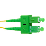 SC/APC Duplex Fiber Optic Patch Cable, OS2 9/125 Singlemode, Yellow Jacket, Green Connector