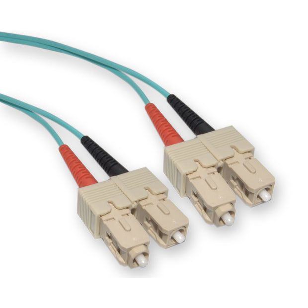 10 Gigabit Aqua SC/SC OM3 Multimode Duplex Fiber Optic Cable, 50/125