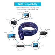 USB 2.0 Active Extension Cable, High Speed USB Type A Male to Type A Female, Blue, 5 meter (16.5 foot)